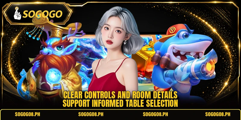Clear controls and room details support informed table selection
