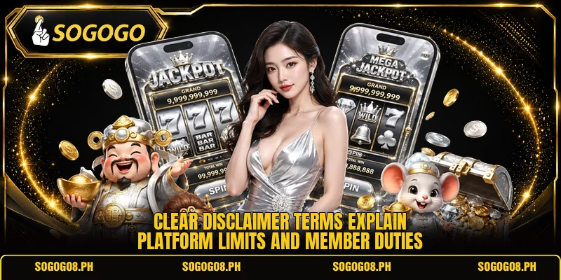 Clear disclaimer terms explain platform limits and member duties Clear disclaimer terms explain platform limits and member duties