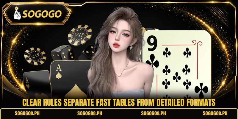 Clear rules separate fast tables from detailed formats