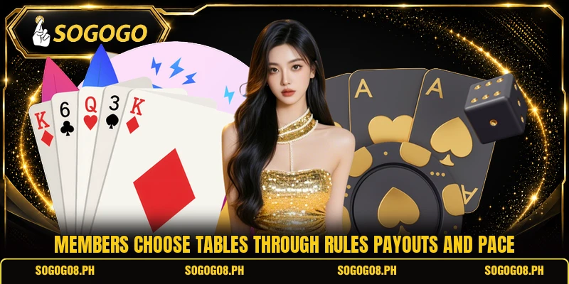 Members choose tables through rules payouts and pace