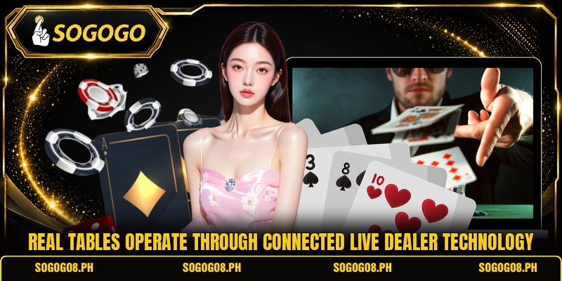 Real tables operate through connected live dealer technology